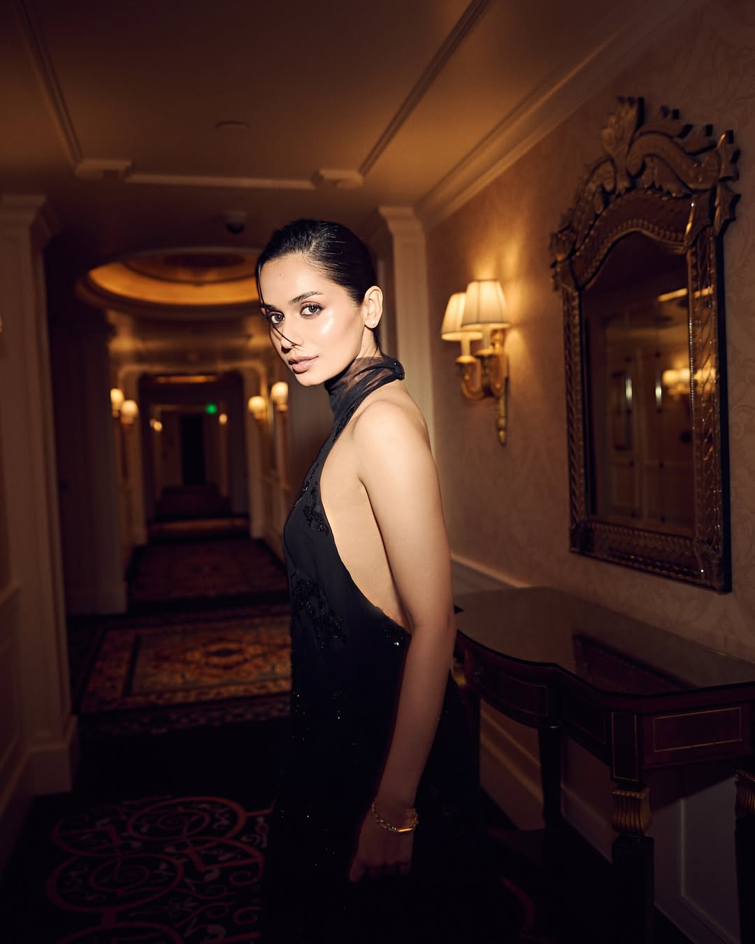 Manushi Chhillar Looks Stunning in Sparkling Black Halter Gown