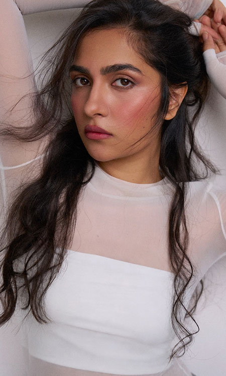 Rukmini Vasanth Stuns in an Ethereal White Mesh Top Look
