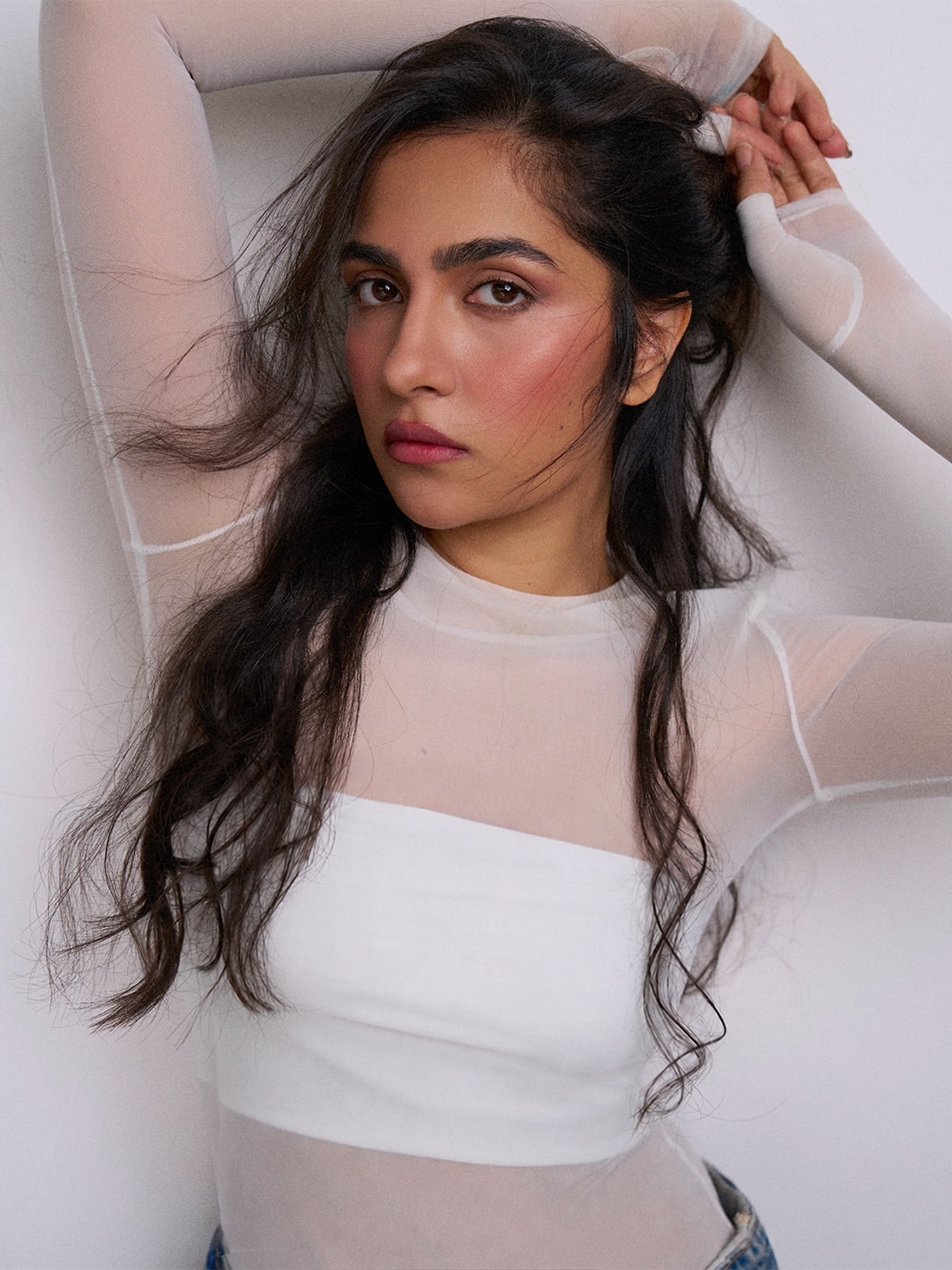 Rukmini Vasanth Stuns in an Ethereal White Mesh Top Look