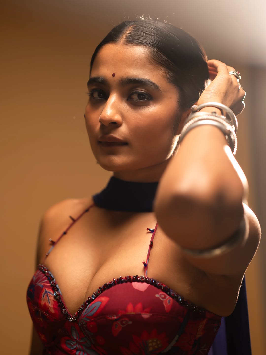 Chaithra J Achar Stuns in Red Floral Look Ahead of Meesaya Murukku 2