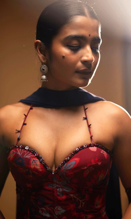 Chaithra J Achar Stuns in Red Floral Look Ahead of Meesaya Murukku 2
