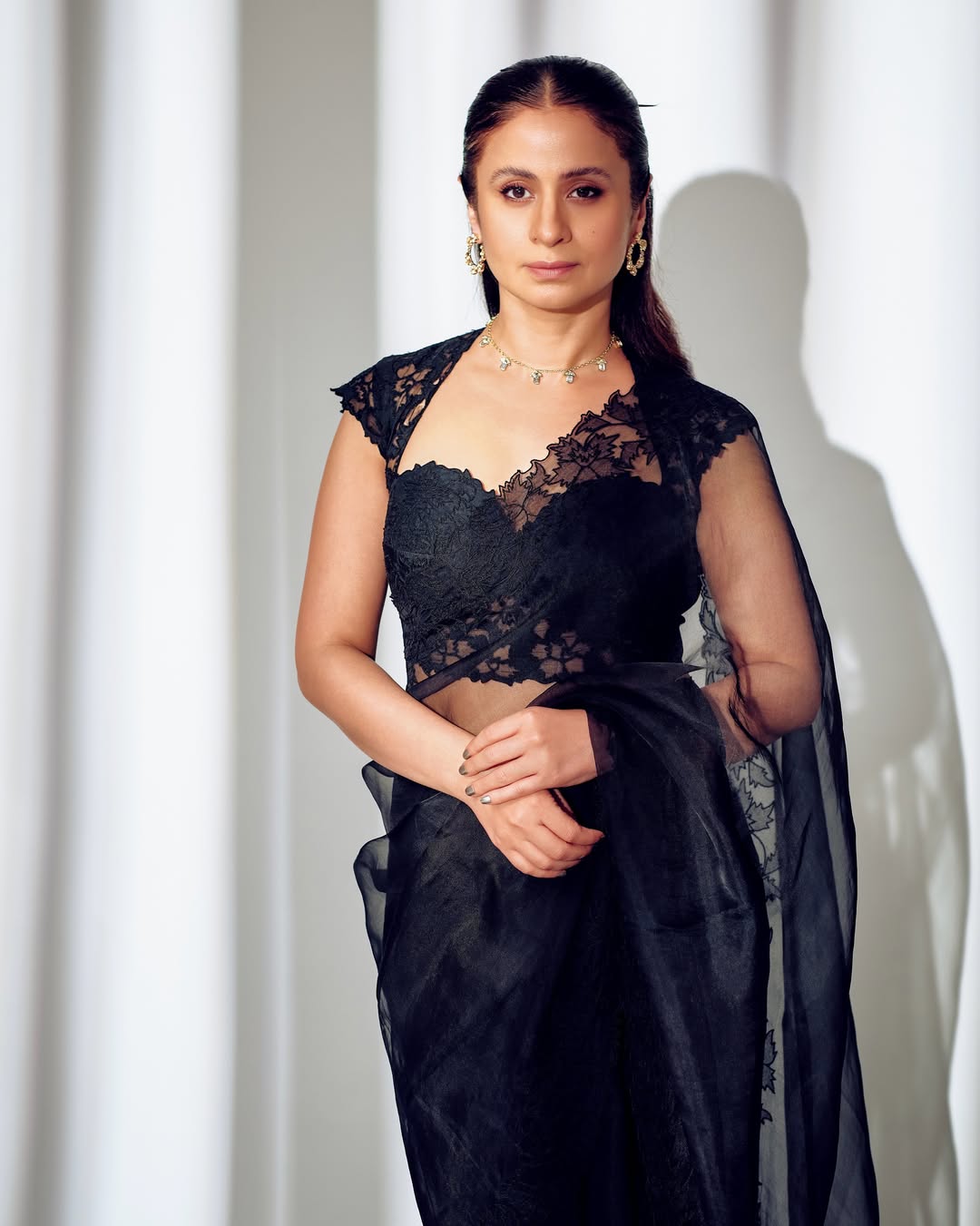Rasika Dugal Stuns in Black Lace Saree at Mirzapur Party