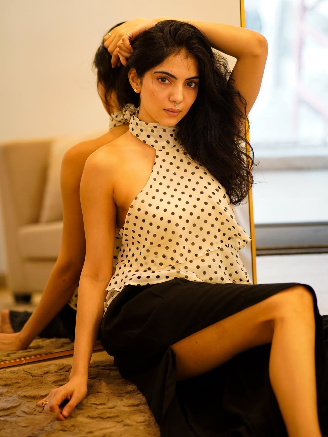 Misha Narang Stuns in Elegant White Polka-Dot Style