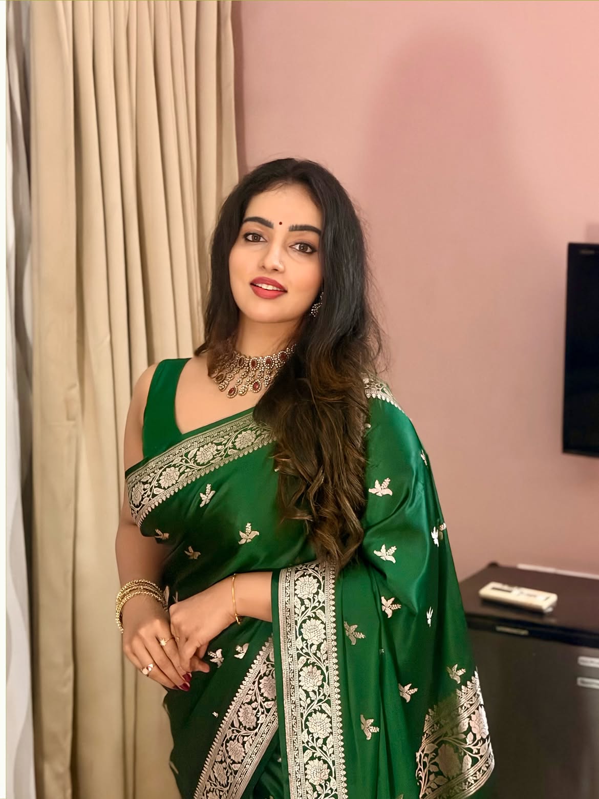 Malavika C Menons Regal Green Saree Look