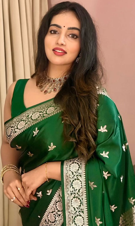 Malavika C Menons Regal Green Saree Look