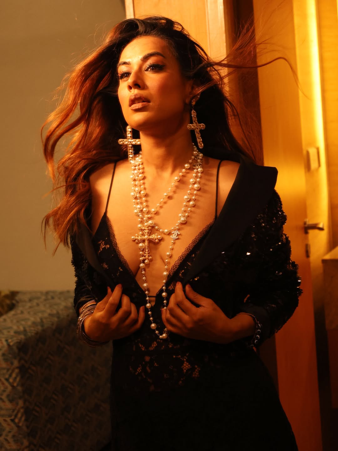 Nia Sharma Turns Heads in a Striking Black Lace Look