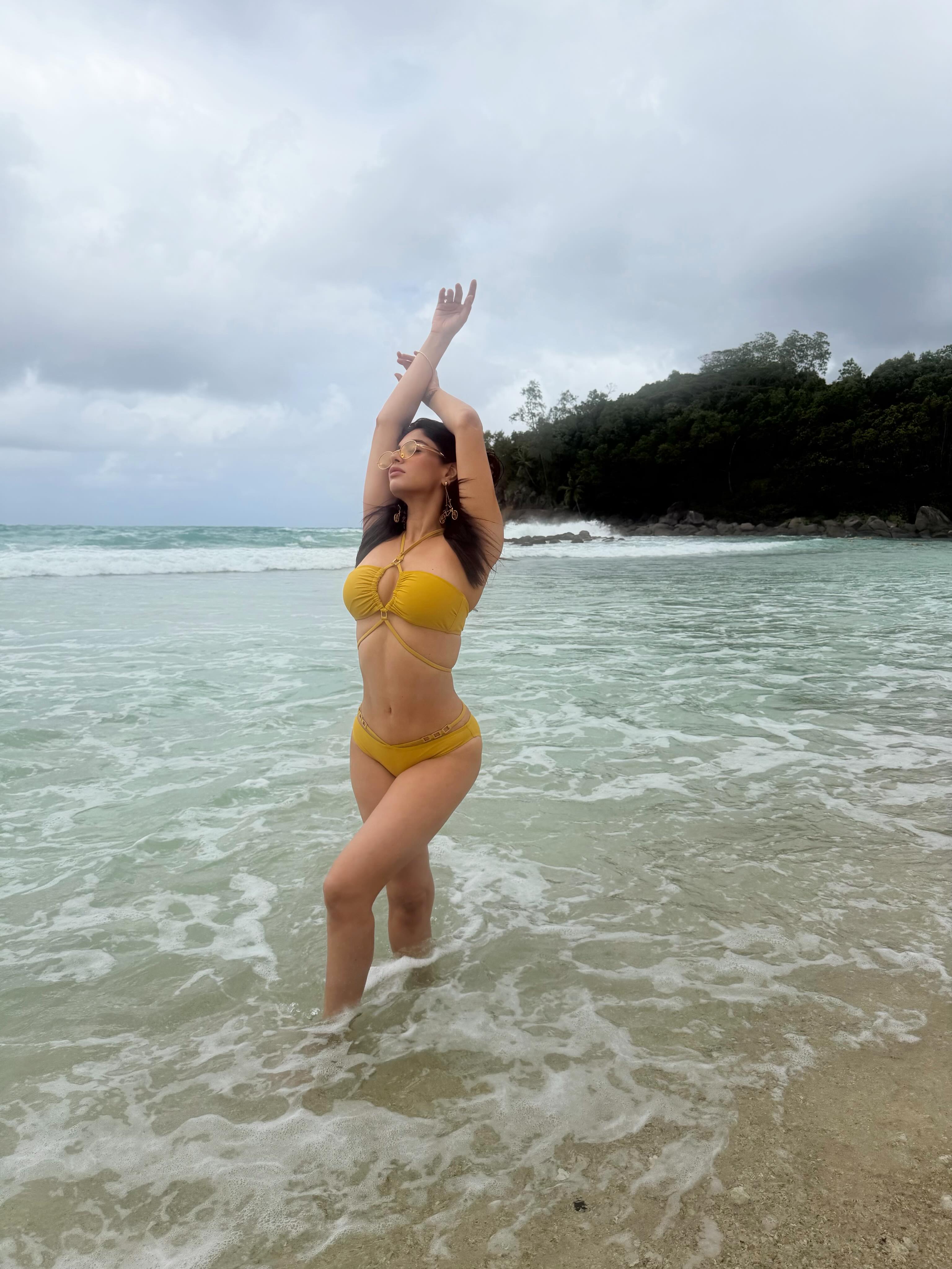 Akanksha Puri Sets Beach Goals in Chic Yellow Bikini Look