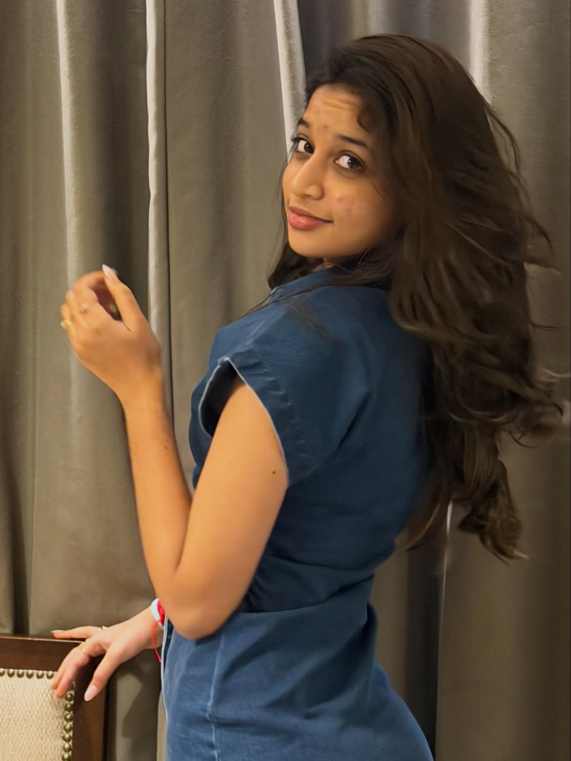 Sri Devi Stuns in a Playful Blue Shirt Look