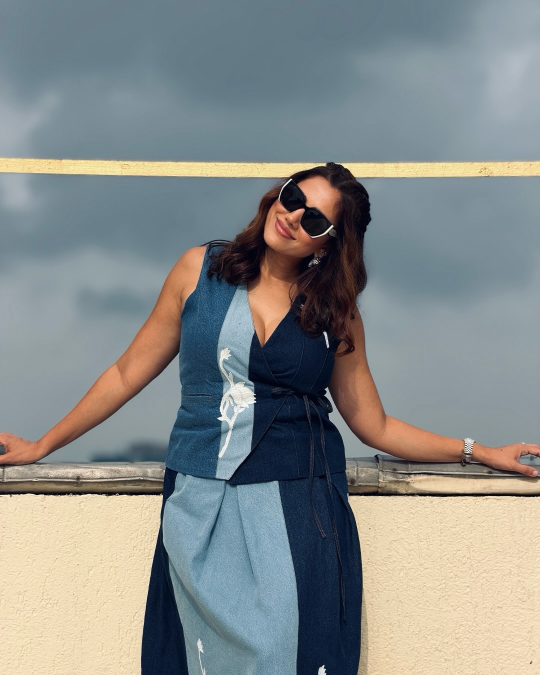 Sonnalli Seygall Stuns In A Chic Blue Co-Ord Set With Oversized Sunglasses