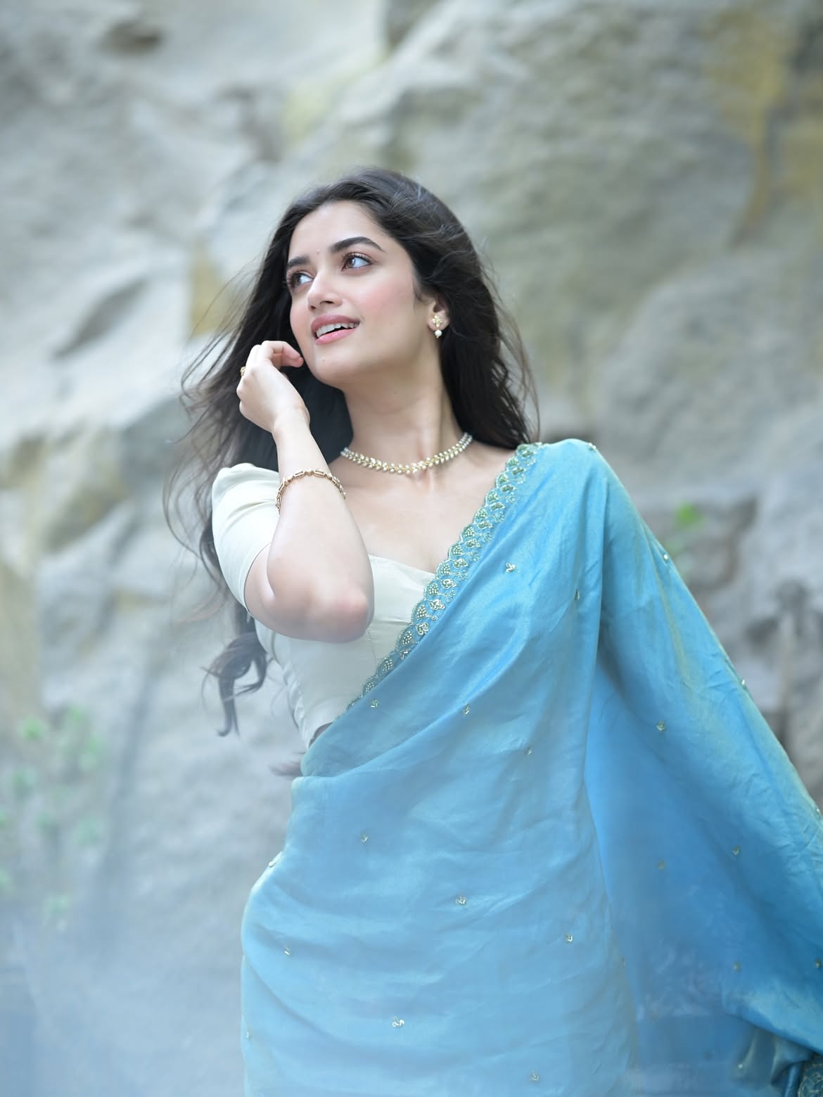 Bhagyashri Borse Looks Gorgeous in Sky-Blue and Gold