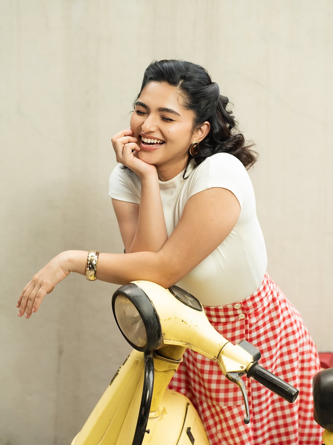 Kayadu Lohar Stuns in Chic Gingham Skirt and White Top