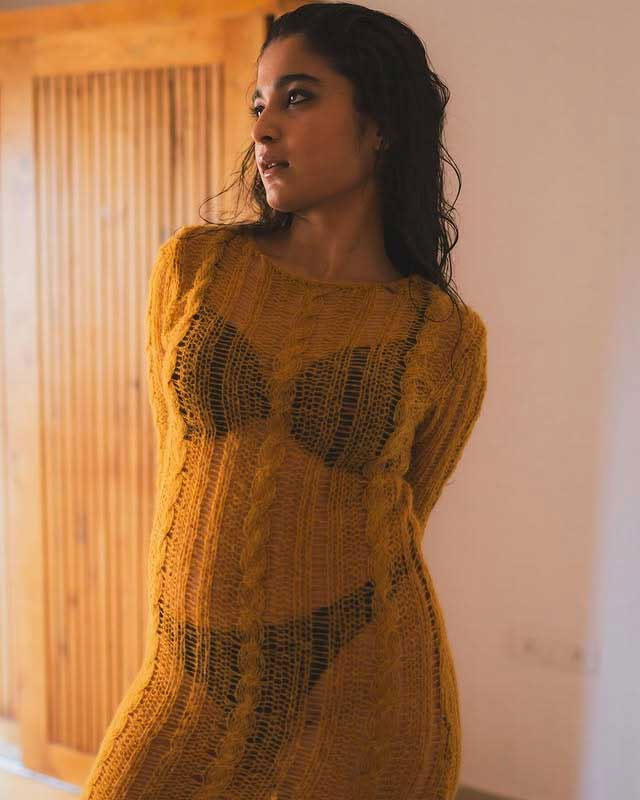 Chaithra J Achar Stuns in a Cozy Mustard-Yellow Knitted Dress