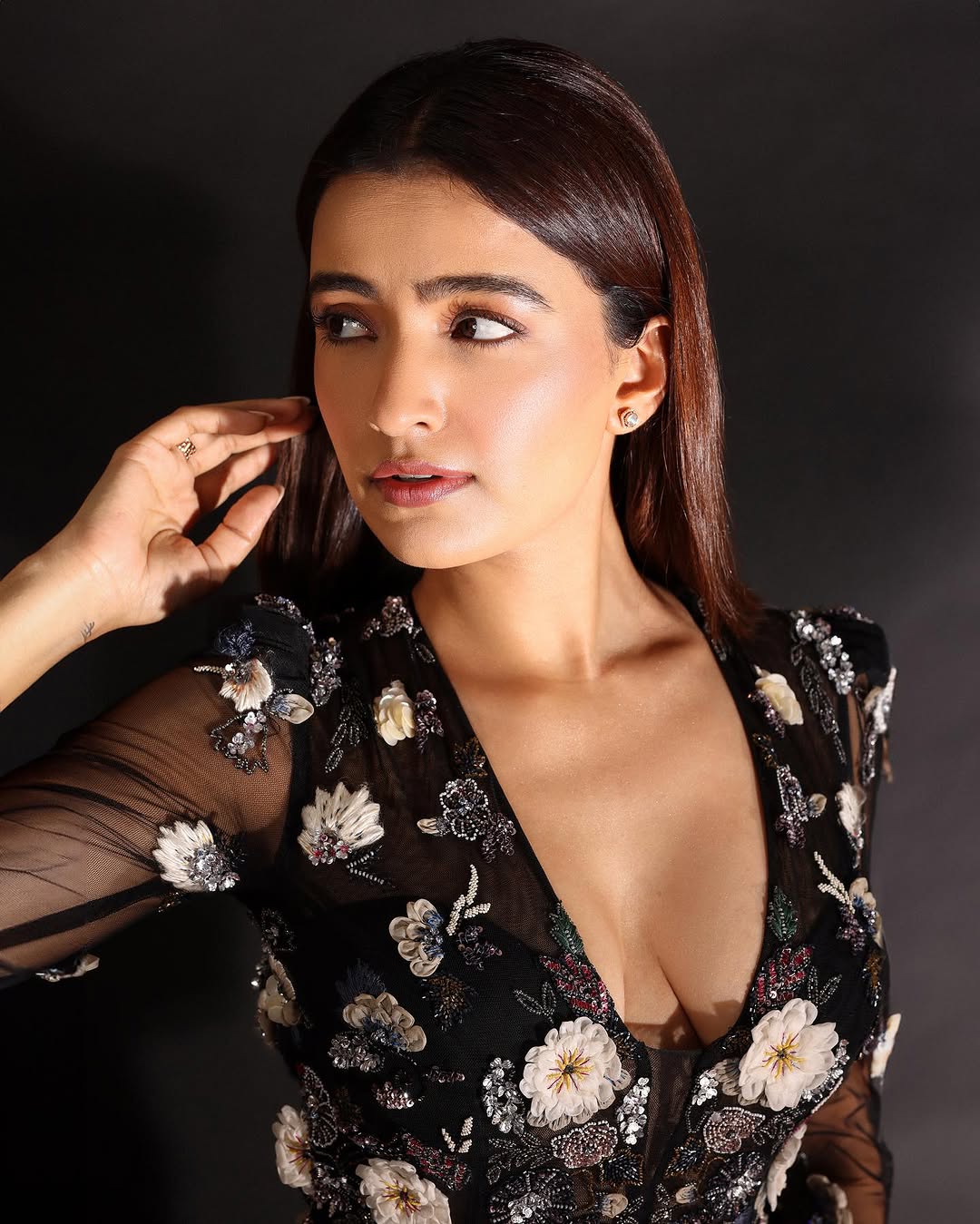 Rukshar Dhillon Stuns in a Sheer Black Floral Gown