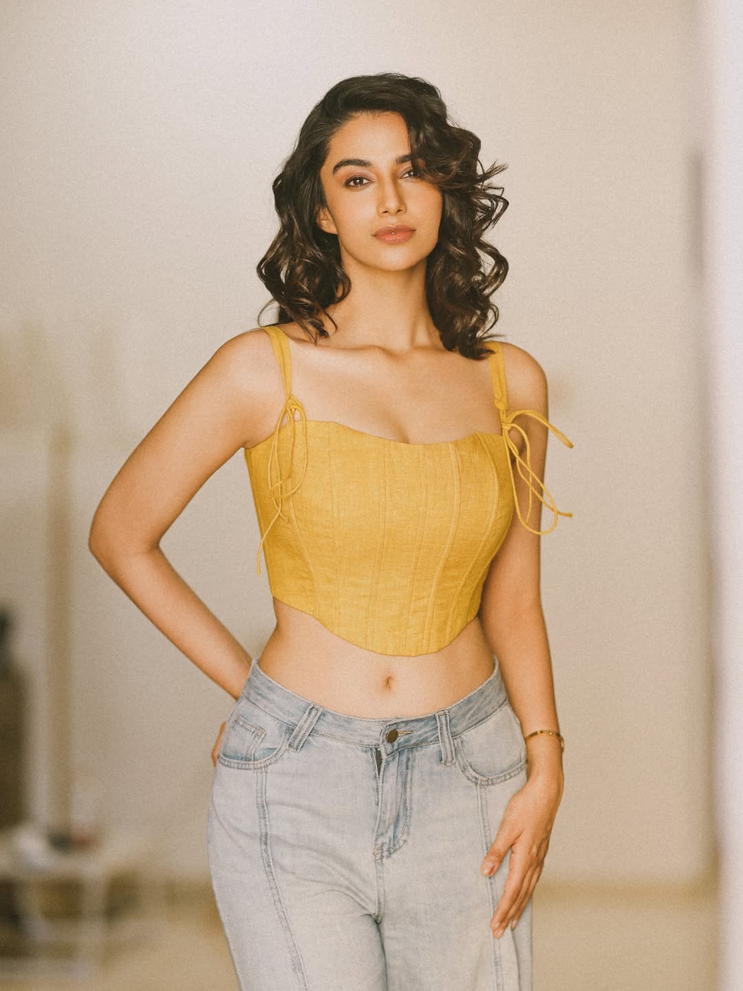 Meenakshi Chaudhary Chic Corset-Style Crop Top