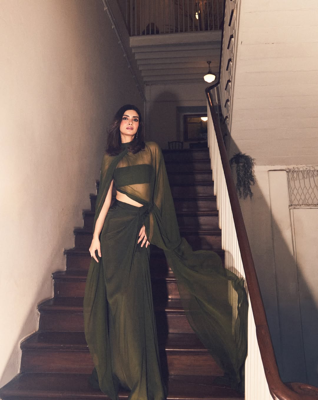 Diana Penty Looks Ethereal in a Flowing Olive-Green Chiffon Ensemble