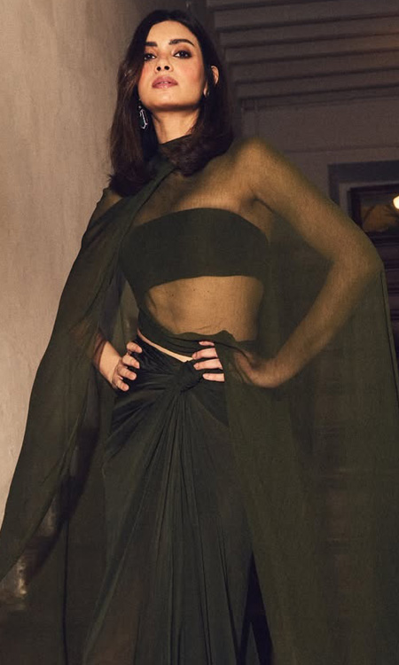 Diana Penty Looks Ethereal in a Flowing Olive-Green Chiffon Ensemble