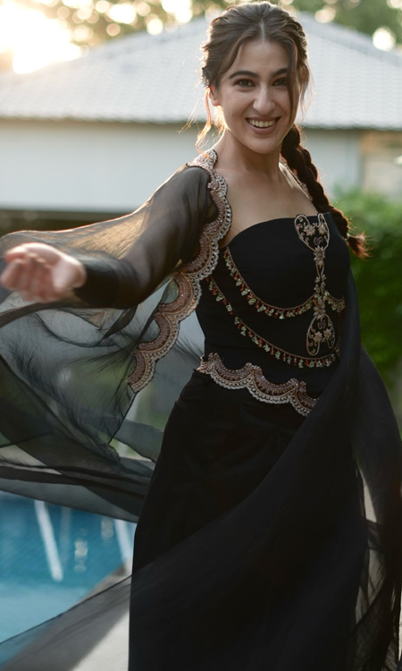 Sara Ali Khan Stuns in an Elegant Black Ensemble With Gold Embroidery