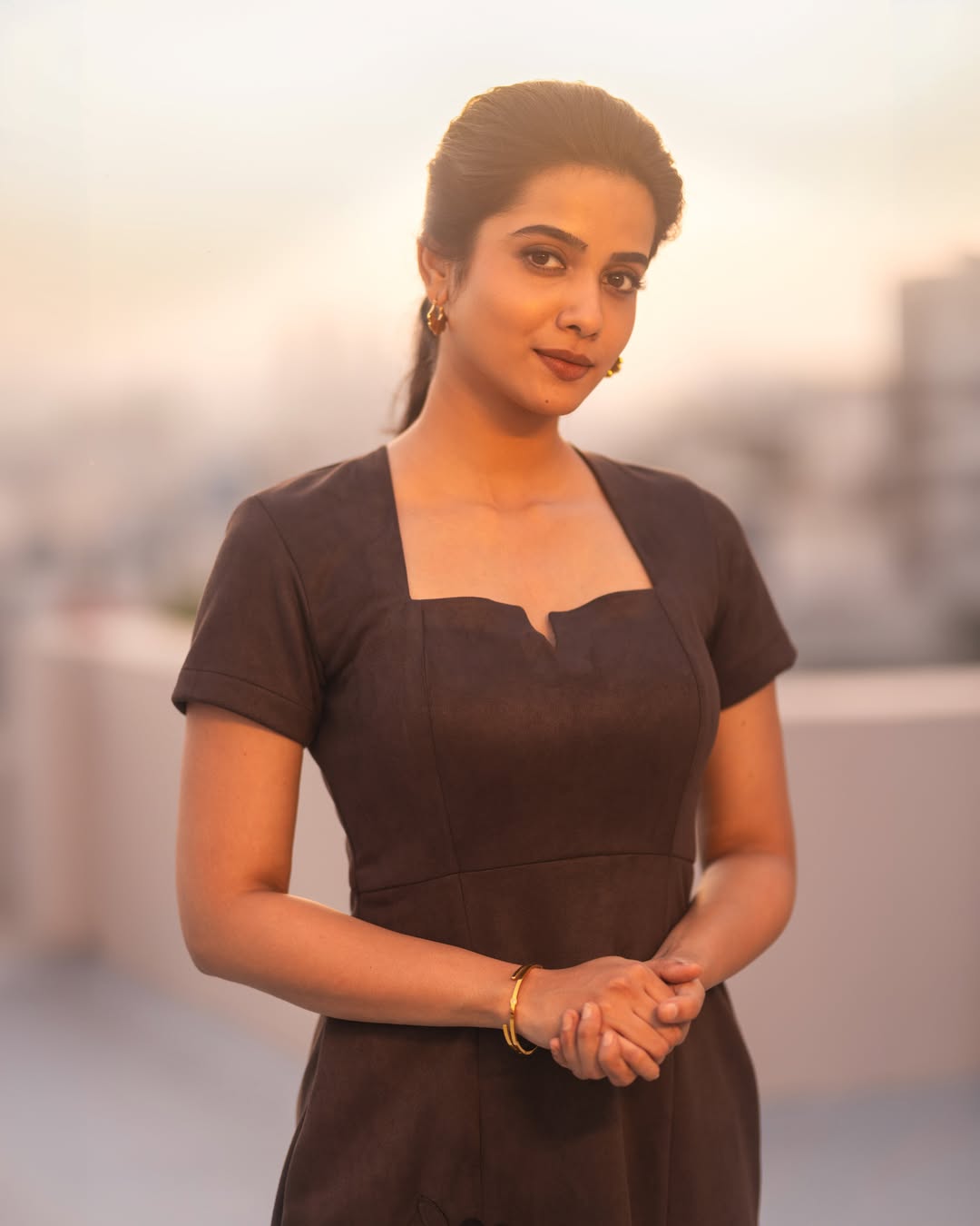 Sri Gouri Priya Looks Radiant in a Chic Dark Brown Dress