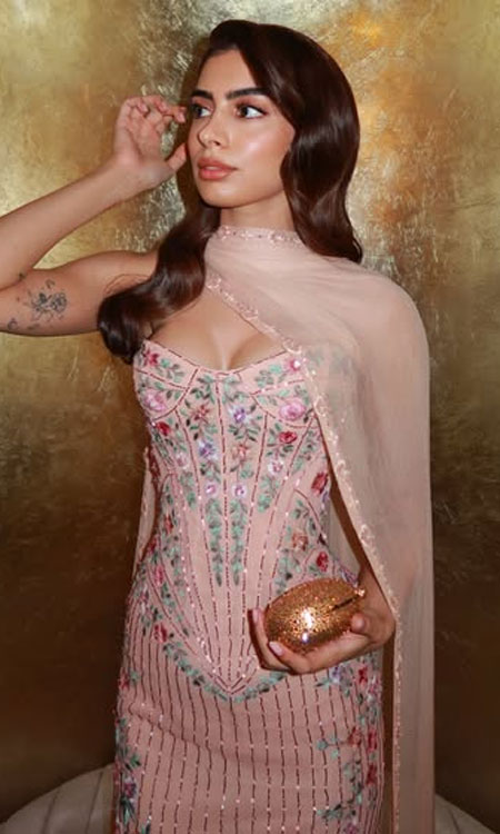 Khushi Kapoor Stuns in Peach Manish Malhotra Corset Dress