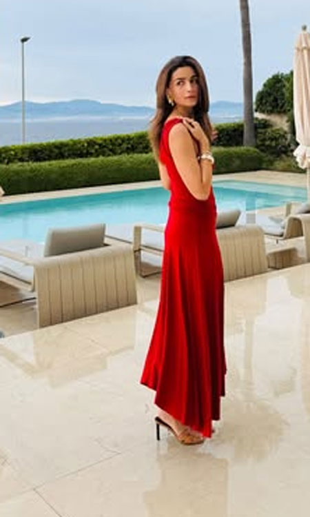 Alia Bhatt Stuns in an Elegant Red Gown by the Poolside