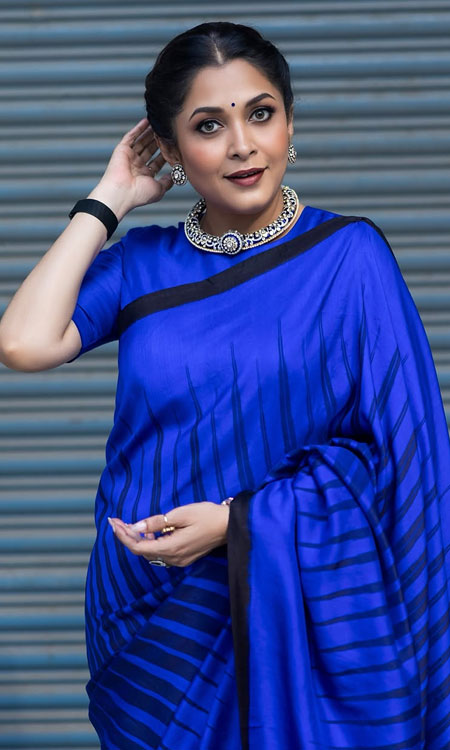 Ramya Krishnans Classic Blue Saree Look