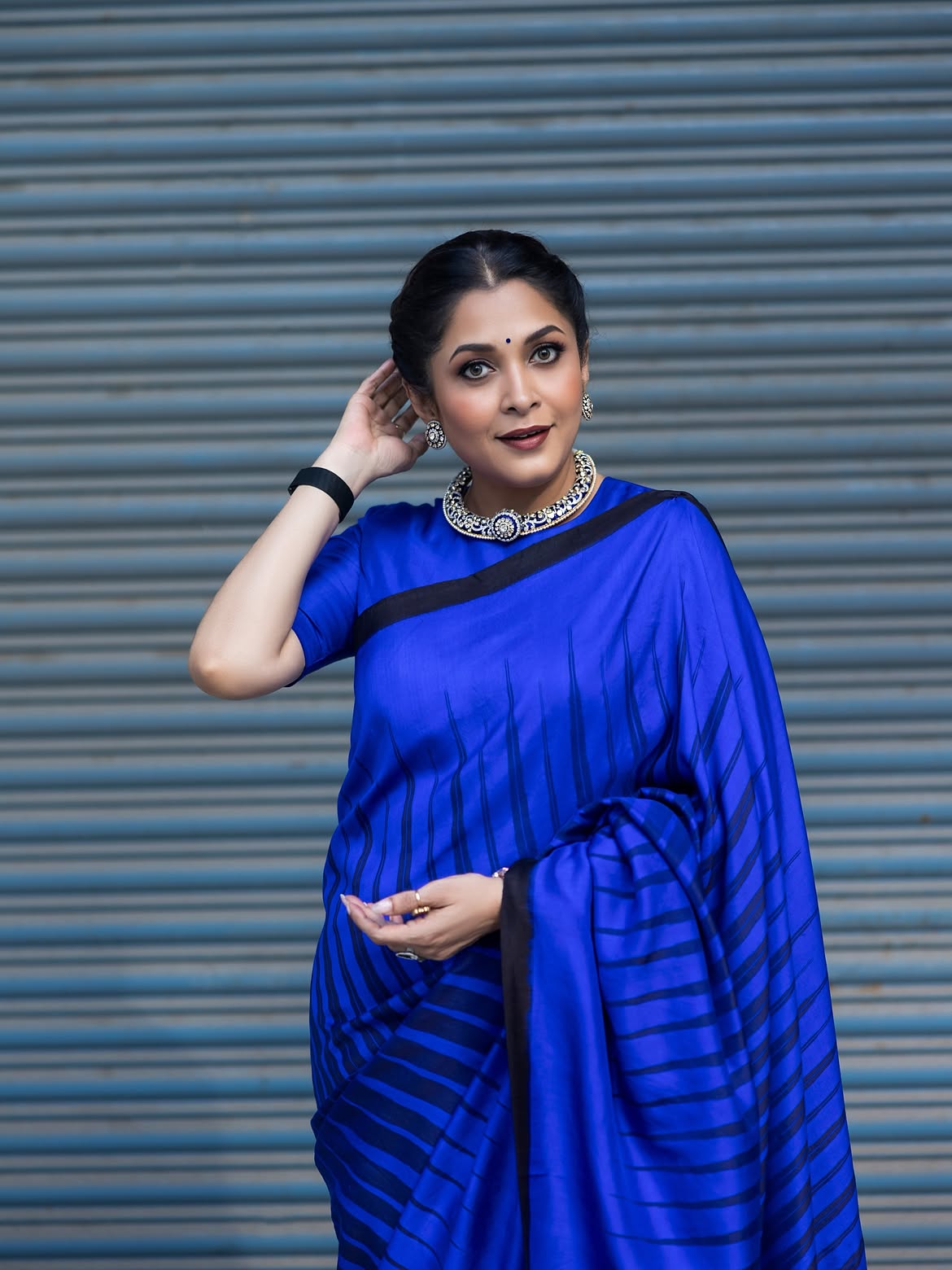 Ramya Krishnans Classic Blue Saree Look