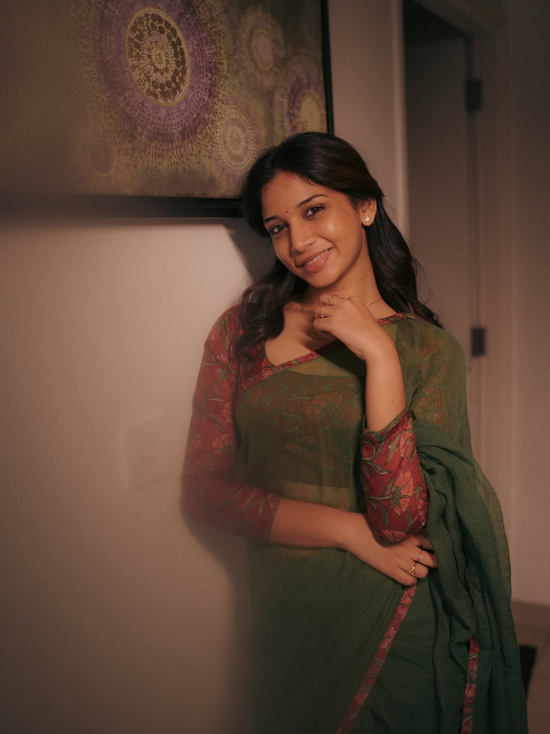 Sri devi Looks Elegant in an Olive Green Floral Outfit