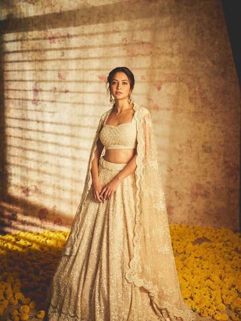Kriti Kharbanda Looks Divine in an Ivory Lehenga for Navratri