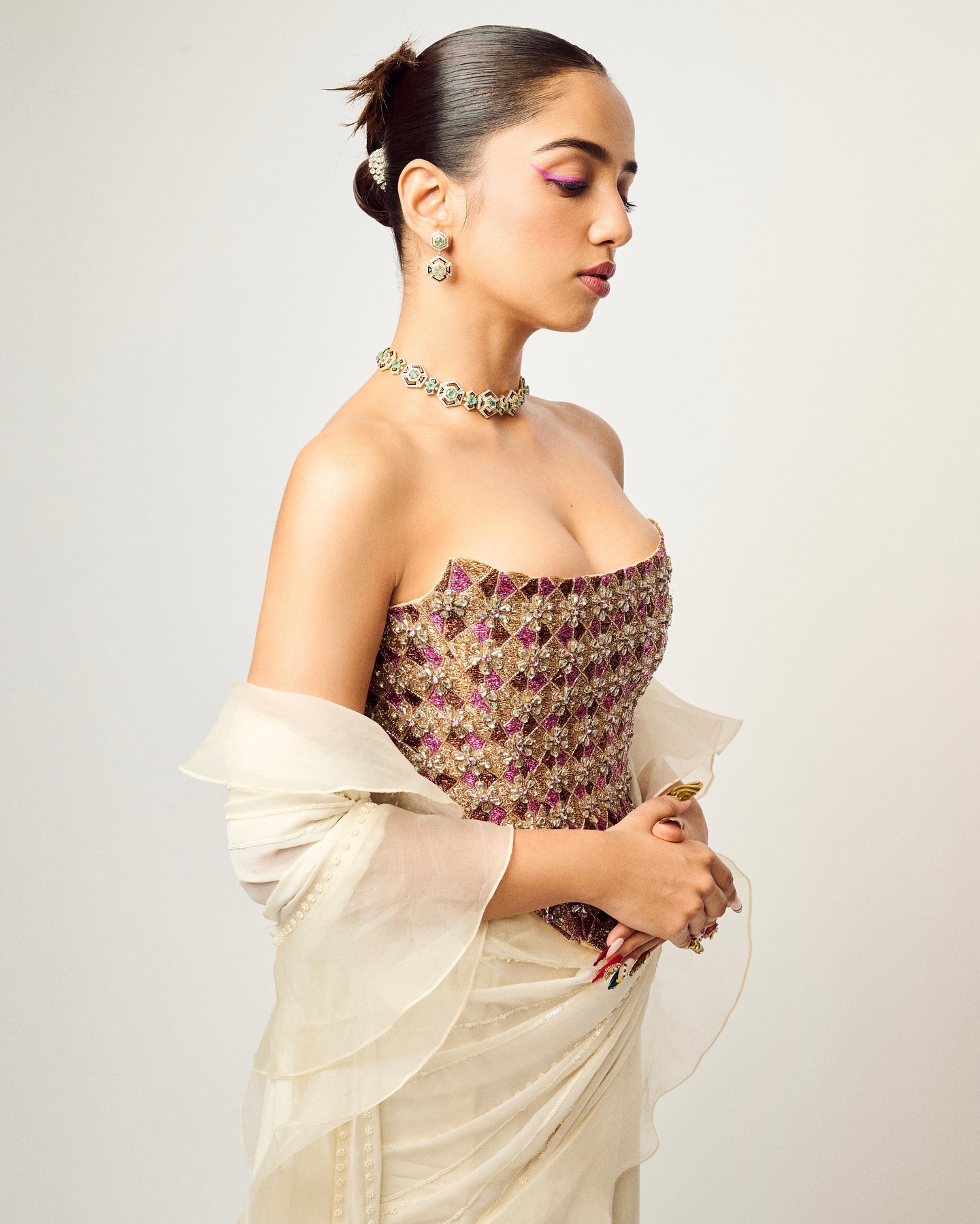 Ahsaas Channa Glamorous Photos in an Embroidered Corset Outfit