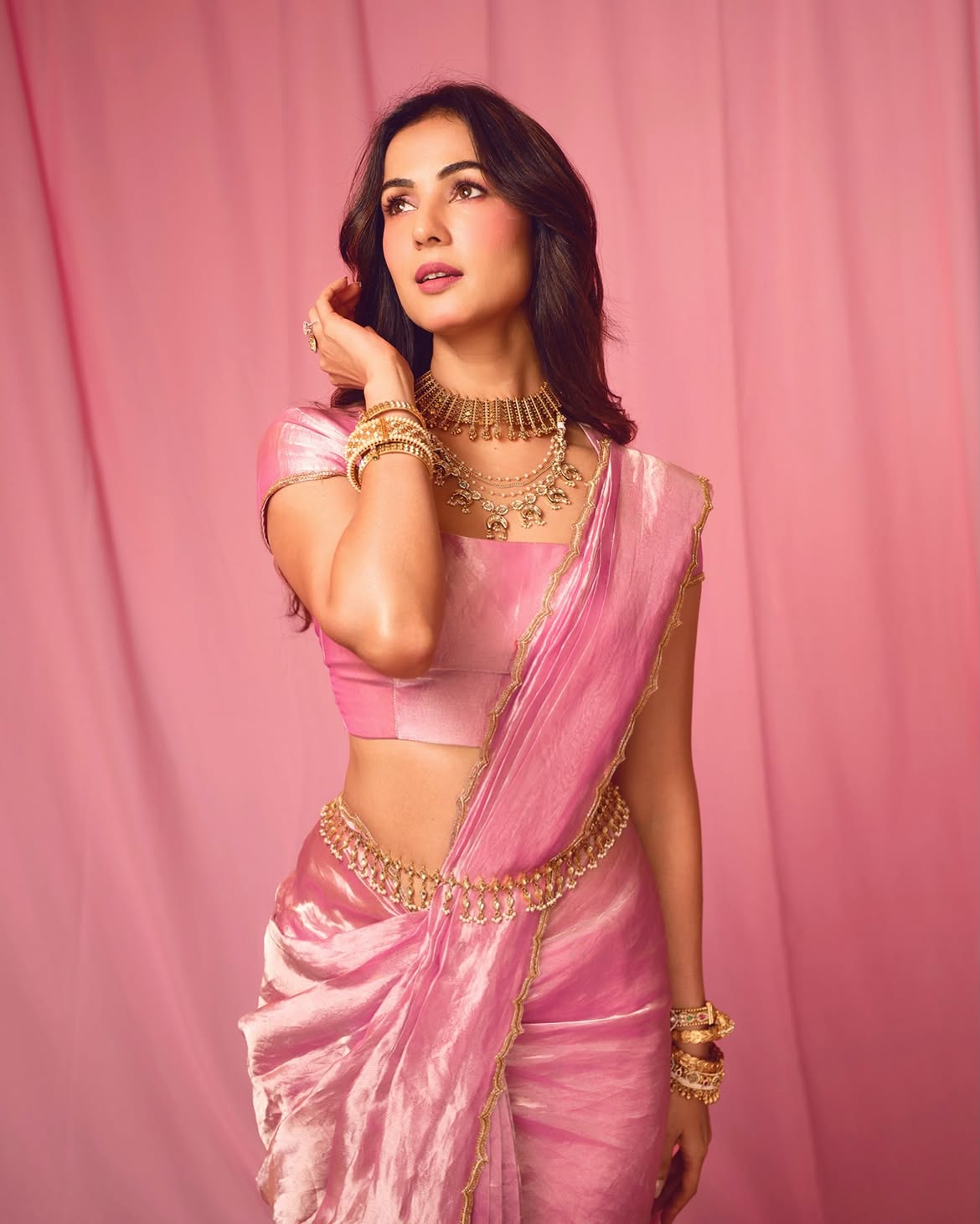 Sonal Chauhan Looks Elegant in a Pink Silk Saree