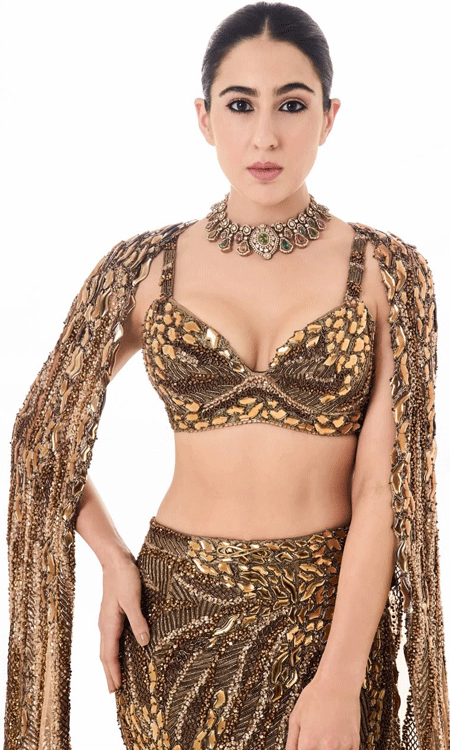 Sara Ali Khan Turns Heads in a Gold Gown and Embellished Lehenga