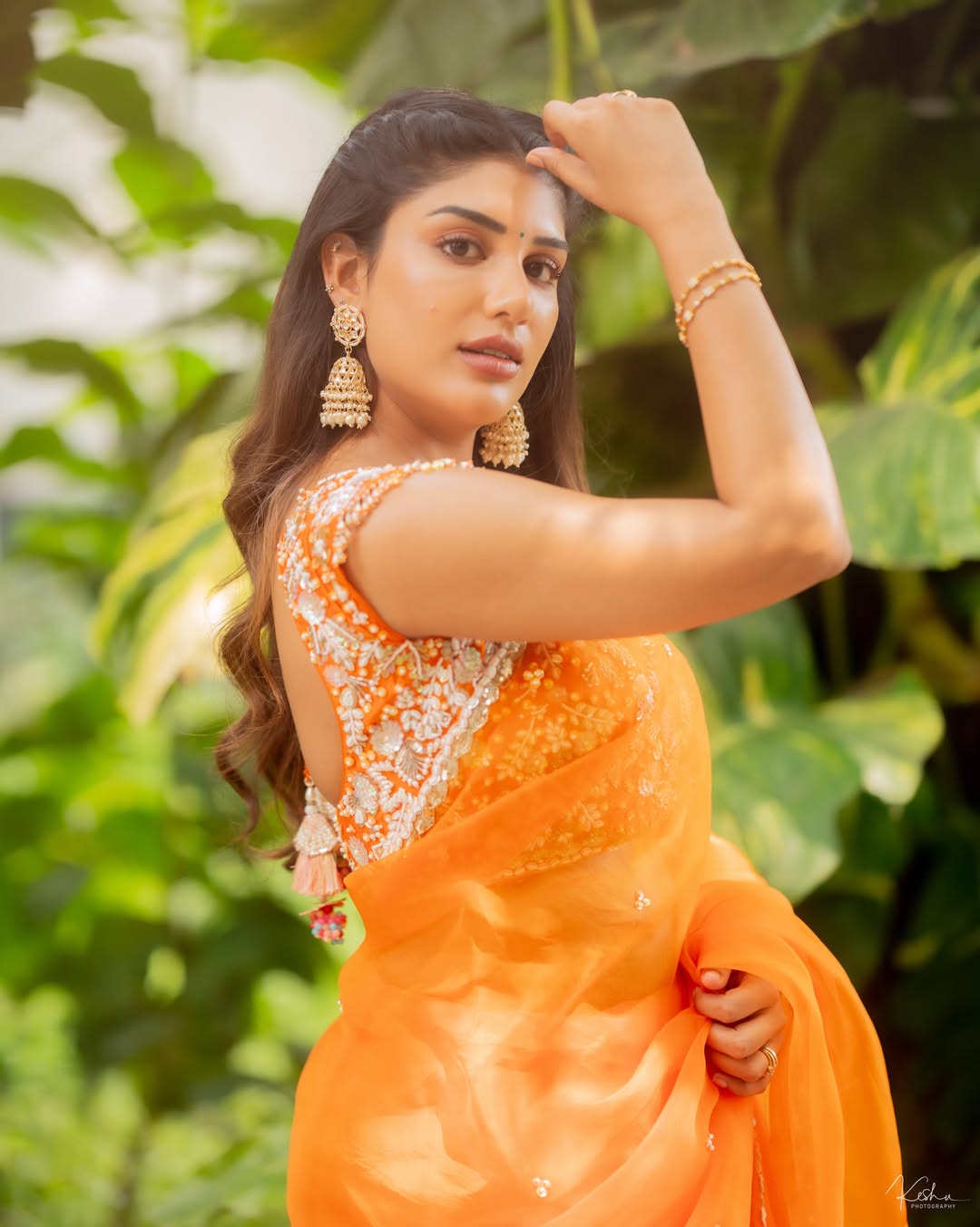 Supritha Naidu Looks Radiant in Traditional Orange Saree