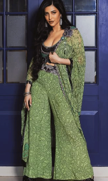 Shruti Haasan Rocks Boho-Gothic Fashion in a Bold Paisley Outfit