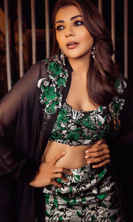 Kajal Aggarwal Stuns in Black and Green Floral Co-Ord Set