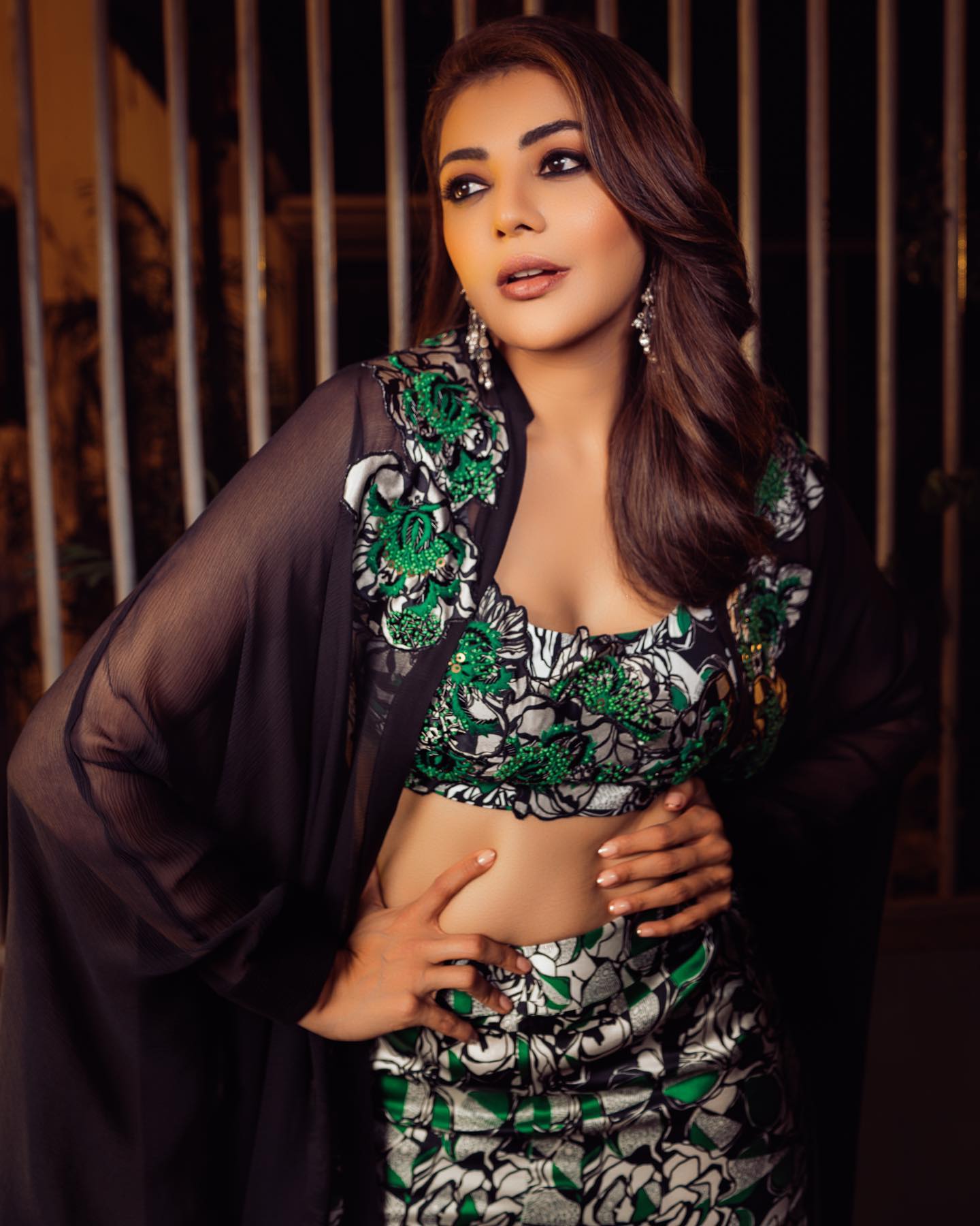 Kajal Aggarwal Stuns in Black and Green Floral Co-Ord Set