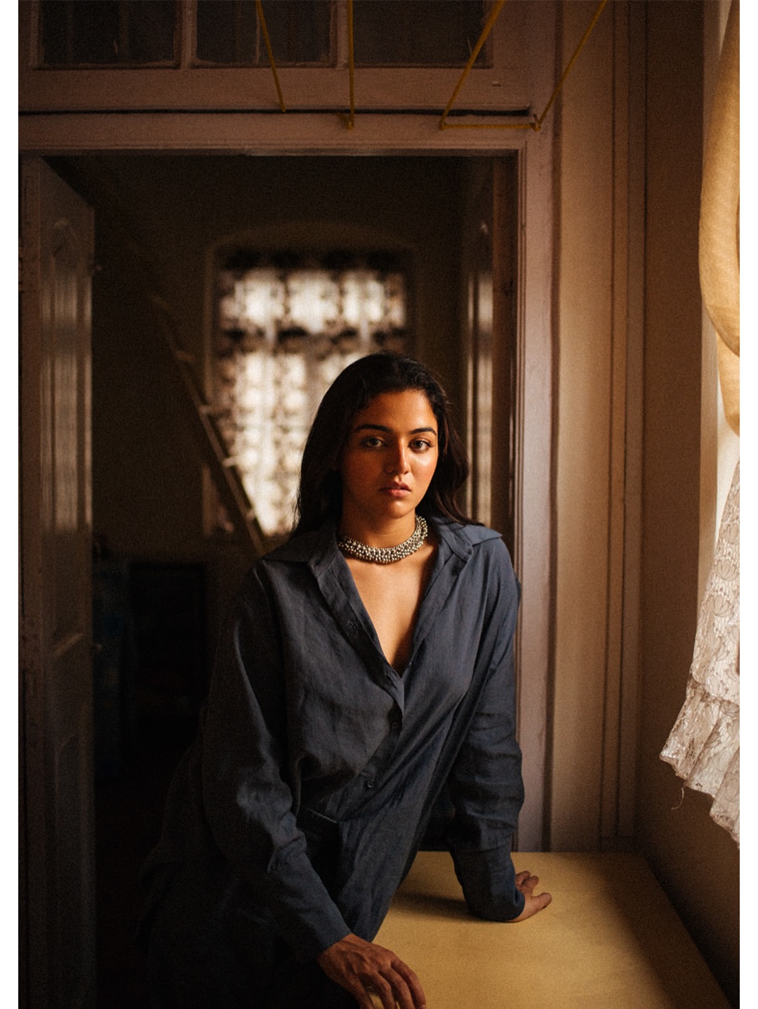 Wamiqa Gabbi Stuns in a Deep Blue Shirt