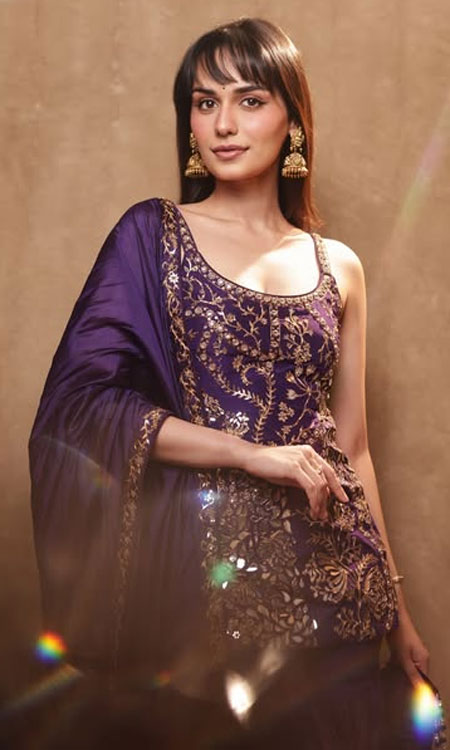 Manushi Chhillar Looks Regal in a Royal Purple Embroidered Ethnic Ensemble