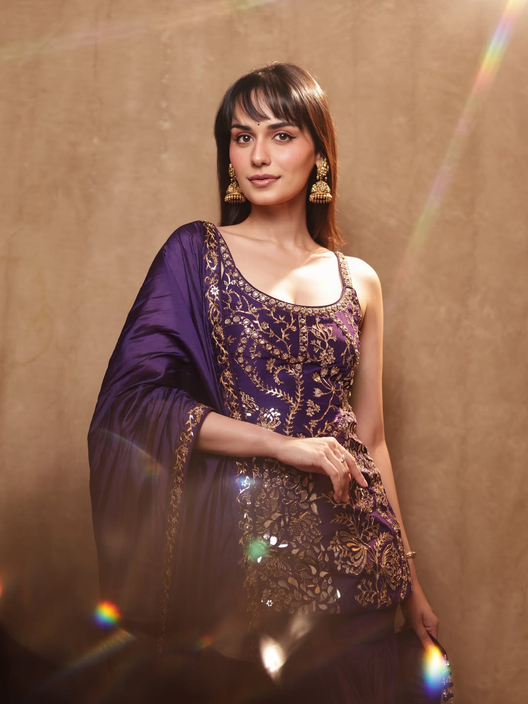Manushi Chhillar Looks Regal in a Royal Purple Embroidered Ethnic Ensemble