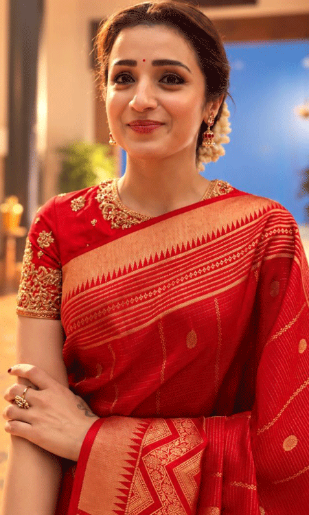 Trisha Krishnan Looks Radiant in a Traditional Red Silk Saree