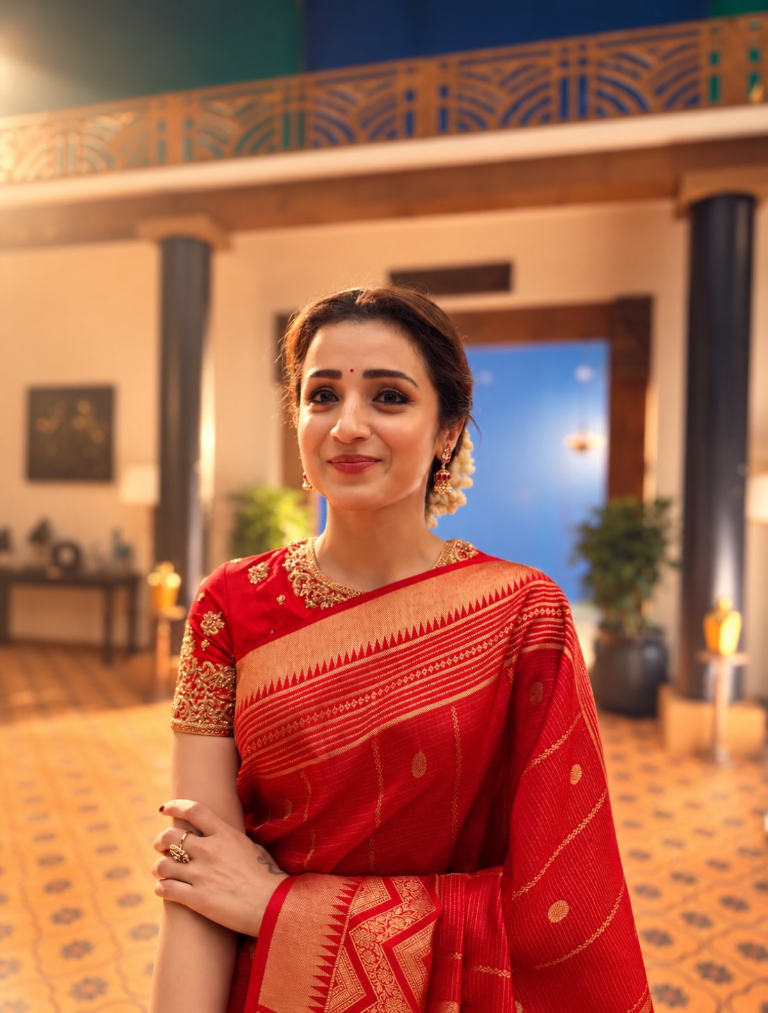 Trisha Krishnan Looks Radiant in a Traditional Red Silk Saree