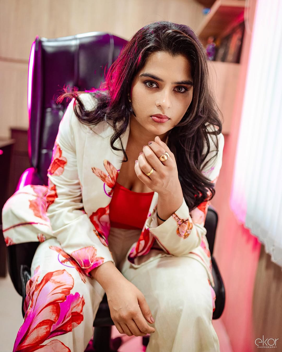 Kavya Kalyanram Stuns in Elegant Black and Red Look in Latest Shoot