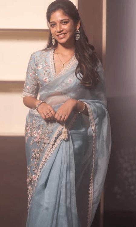 Sri Devi Apalla Looks Elegant in a Powder Blue Floral Embroidered Saree
