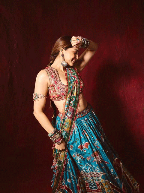 Sharvari Looks Stunning in a Peacock Blue Lehenga for Navratri