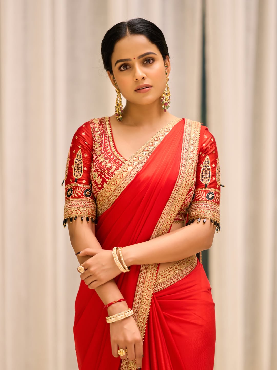 Vaishnavi Chaitanya Stuns in a Red Saree for Dussehra