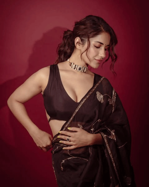 Ruhani Sharma Exudes Regal Elegance in a Black Organza Saree