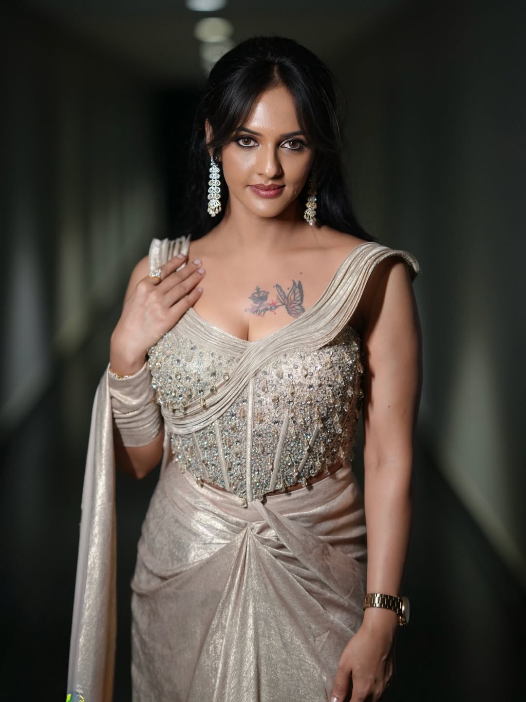 Jyoti Poorvaj Stuns in Champagne-Beige Saree at KilleR SuperSHE Event