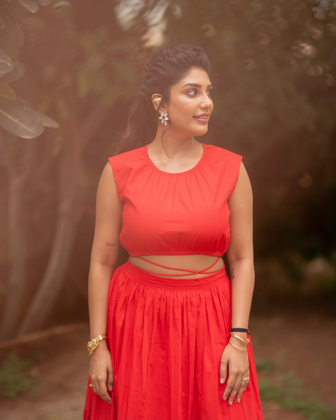 Supritha Naidu’s Red Crop Top and Skirt Look Turns Heads