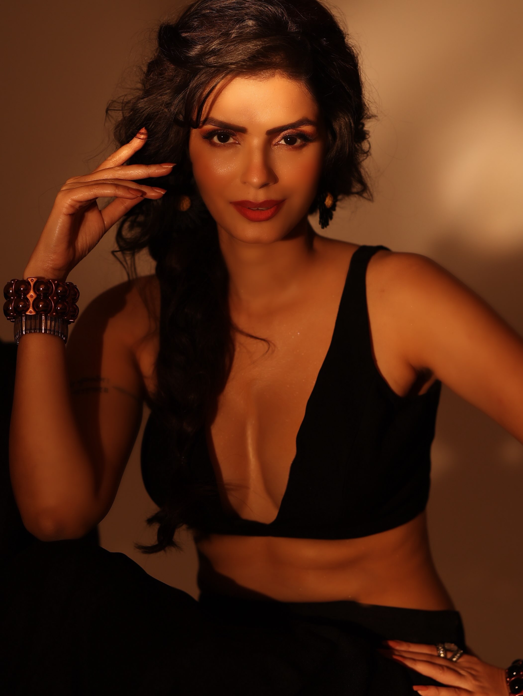 Sonali Raut Looks Glamorous in a Chic Black Deep-V Top