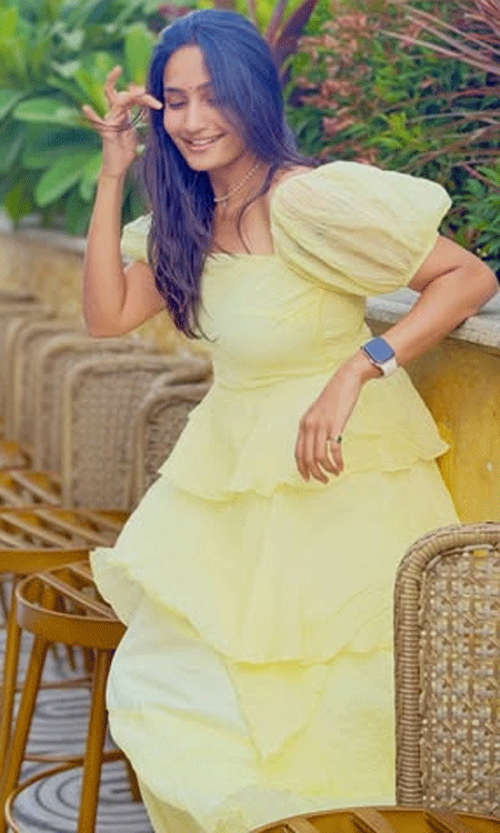 Sravya Chowdary Looks Radiant in a Pastel Yellow Ruffled Dress