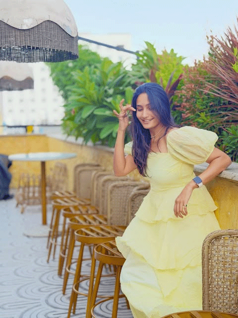 Sravya Chowdary Looks Radiant in a Pastel Yellow Ruffled Dress